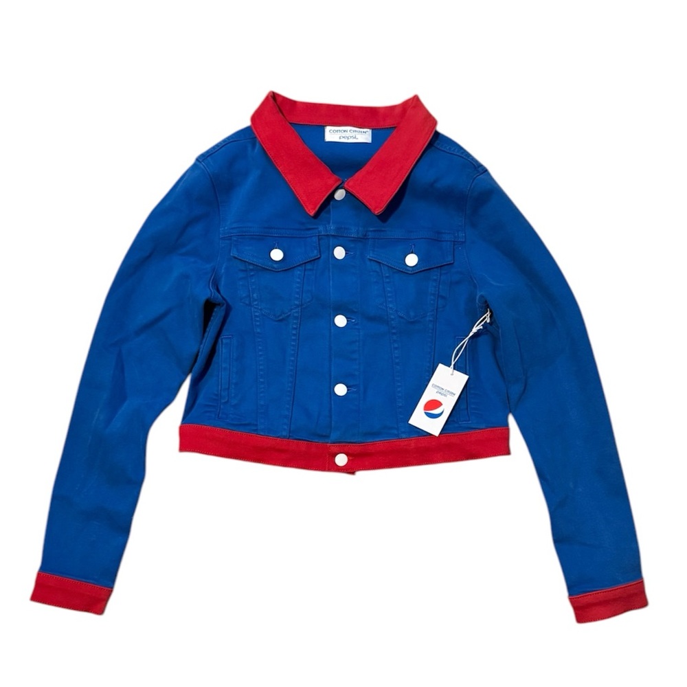 Cotton Citizen Women’s Retro Pepsi Crop Denim Jacket, Blue/Red, Size Medium